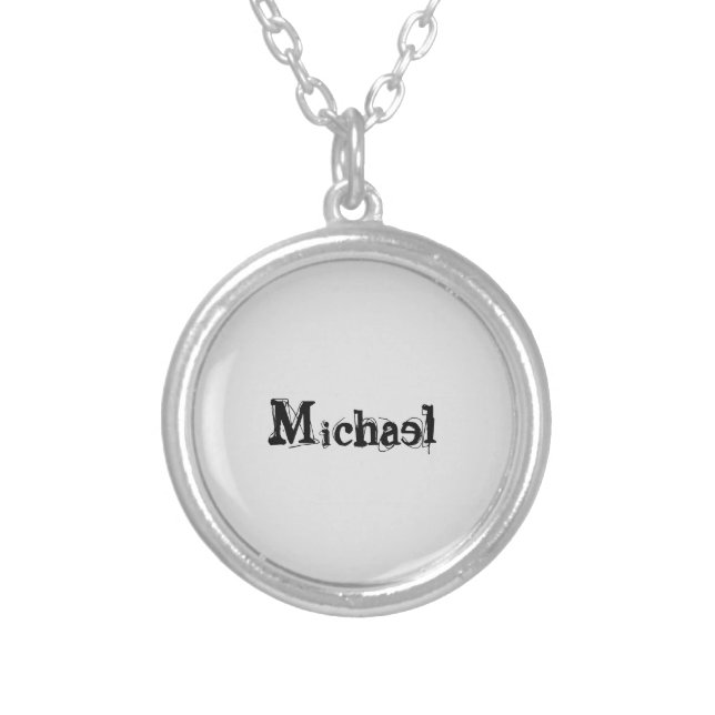 Minimalistic modern monogram name black grey silver plated necklace (Front)
