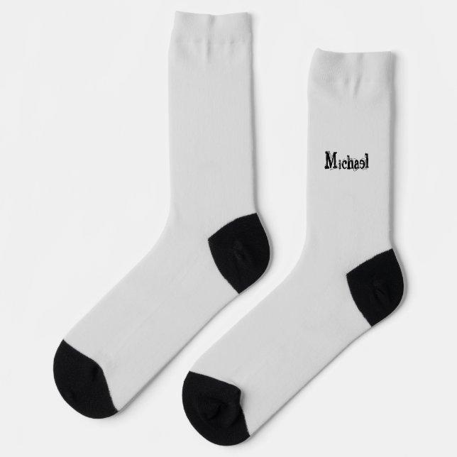 Minimalistic modern monogram name black grey socks (Left)