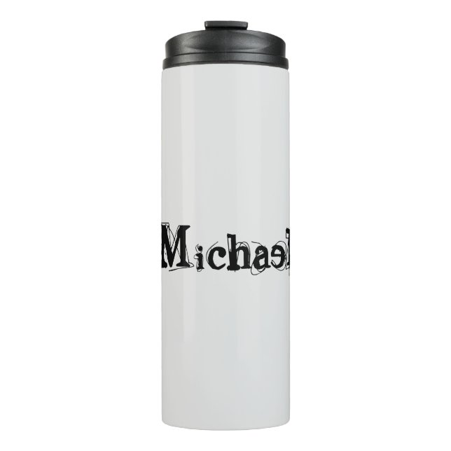 Minimalistic modern monogram name black grey thermal tumbler (Front)