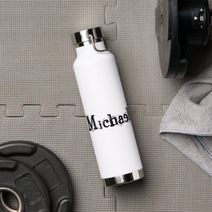 Minimalistic modern monogram name black grey water bottle