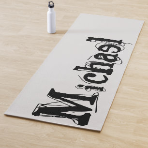 Minimalistic modern monogram name black grey yoga mat