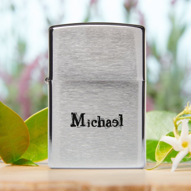 Minimalistic modern monogram name black grey zippo lighter (On Table)