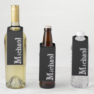 Minimalistic modern monogram name black white bottle hanger tag
