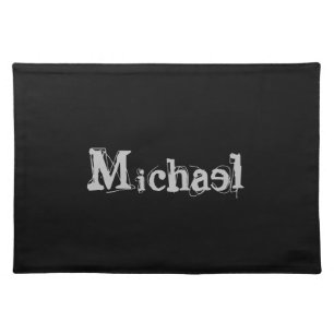 Minimalistic modern monogram name black white cloth placemat