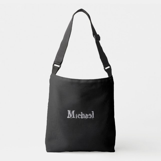 Minimalistic modern monogram name black white crossbody bag (Front)