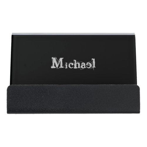 Minimalistic modern monogram name black white desk business card holder