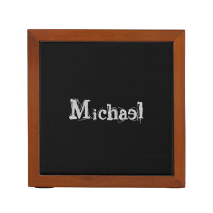 Minimalistic modern monogram name black white desk organizer