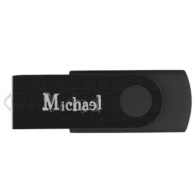 Minimalistic modern monogram name black white flash drive (Back)