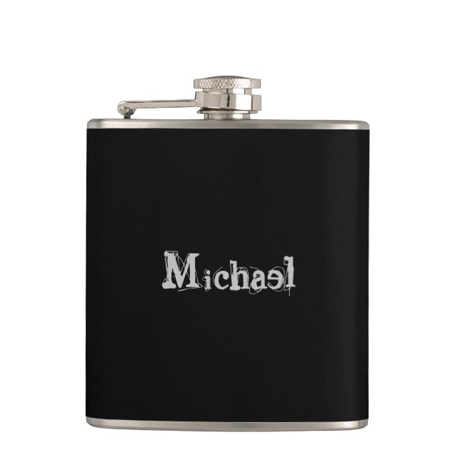 Minimalistic modern monogram name black white flask (Front)