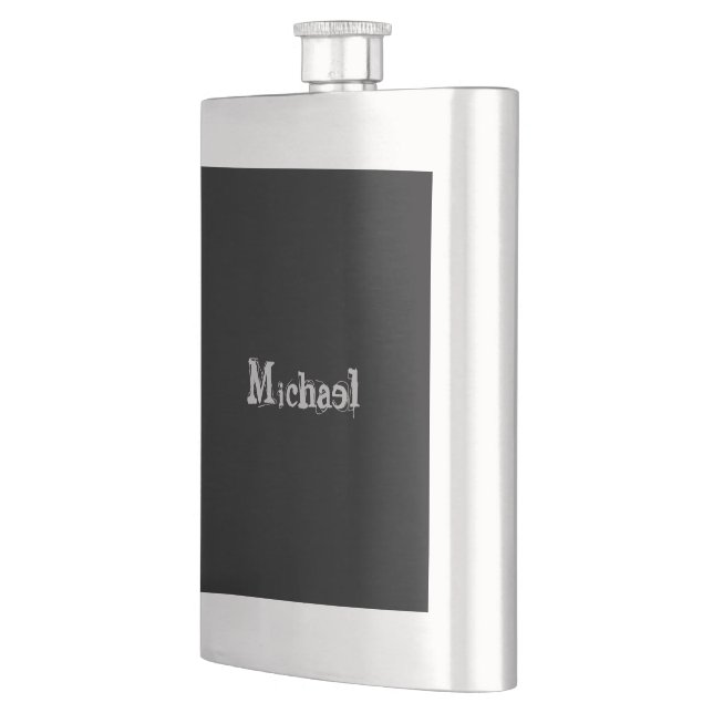 Minimalistic modern monogram name black white flask (Left)