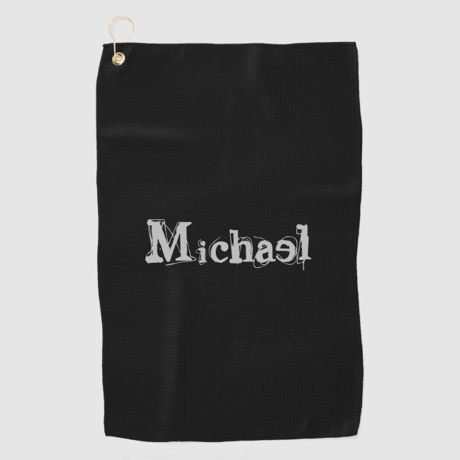 Minimalistic modern monogram name black white golf towel (Front)