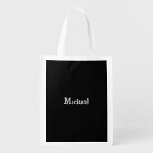 Minimalistic modern monogram name black white grocery bag