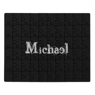 Minimalistic modern monogram name black white jigsaw puzzle
