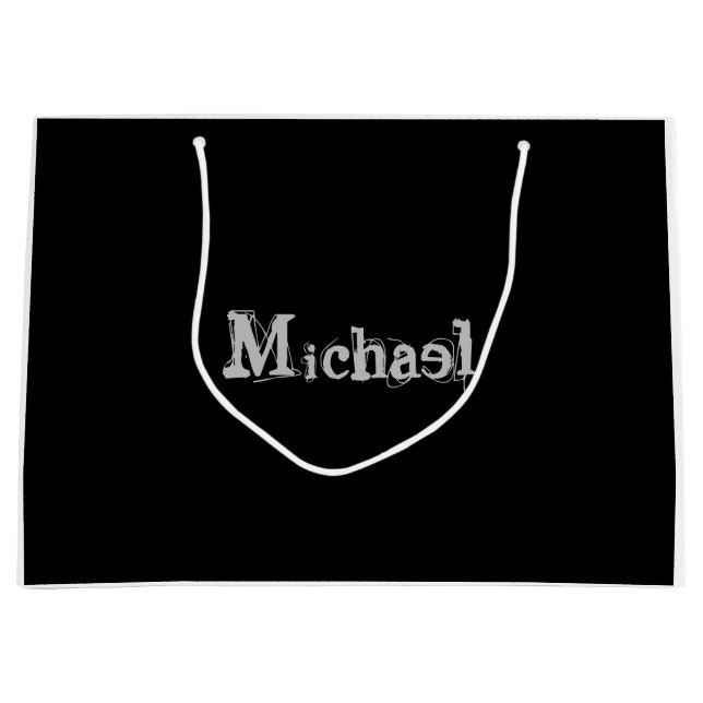Minimalistic modern monogram name black white large gift bag (Front)