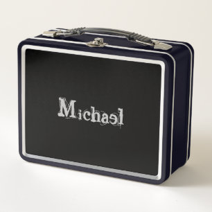 Minimalistic modern monogram name black white metal lunch box
