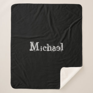 Minimalistic modern monogram name black white sherpa blanket