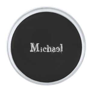 Minimalistic modern monogram name black white silver finish lapel pin