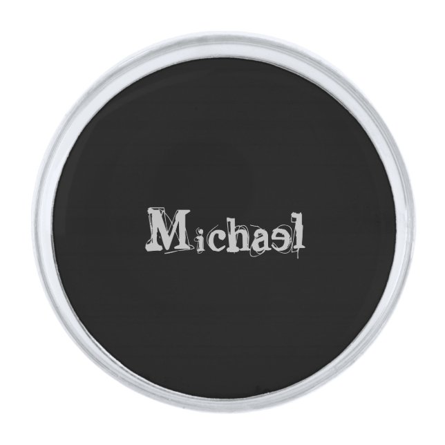 Minimalistic modern monogram name black white silver finish lapel pin (Front)