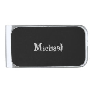 Minimalistic modern monogram name black white silver finish money clip