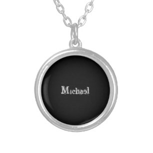 Minimalistic modern monogram name black white silver plated necklace