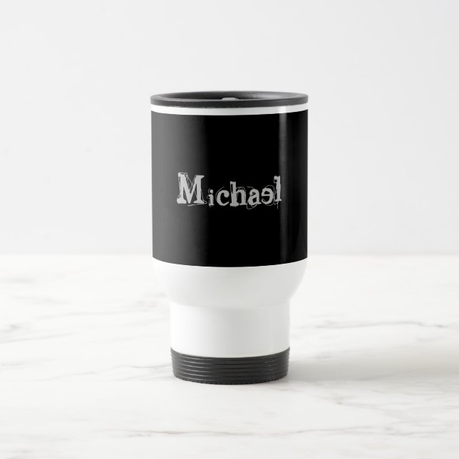 Minimalistic modern monogram name black white travel mug (Center)