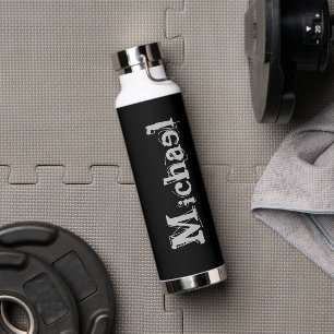 Minimalistic modern monogram name black white water bottle