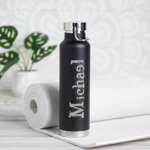 Minimalistic modern monogram name black white water bottle