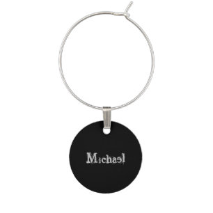 Minimalistic modern monogram name black white wine charm