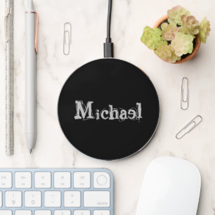 Minimalistic modern monogram name black white wireless charger 