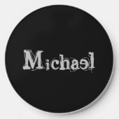 Minimalistic modern monogram name black white wireless charger  (Front)