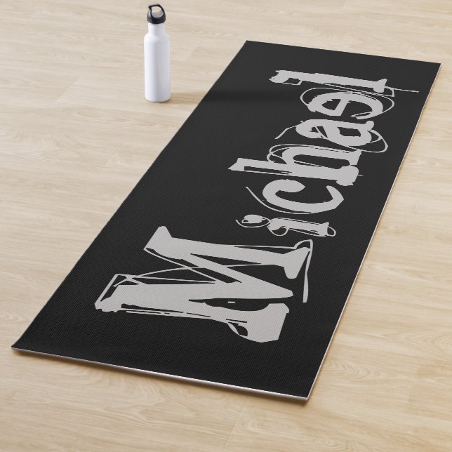 Minimalistic modern monogram name black white yoga mat (In Situ)