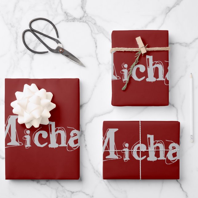 Minimalistic modern monogram name dark red wrapping paper sheets (Front)