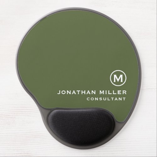 Minimalistic Modern Monogram Olive Gel Mouse Pad