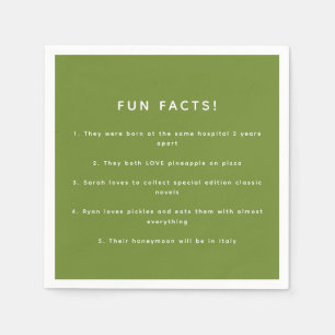 Minimalistic Modern Olive Green Wedding Fun Facts Napkins