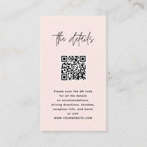 Minimalistic Modern pink and black QR code Wedding Place Card