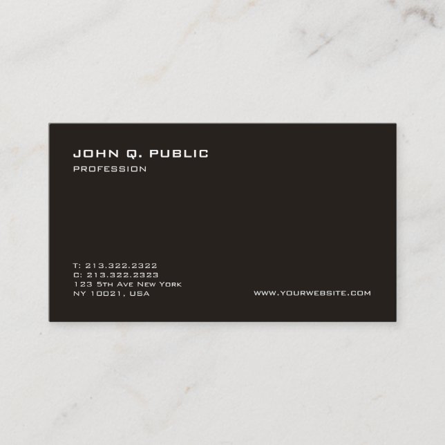 Minimalistic Modern Professional Black White Plain Business Card (Front)