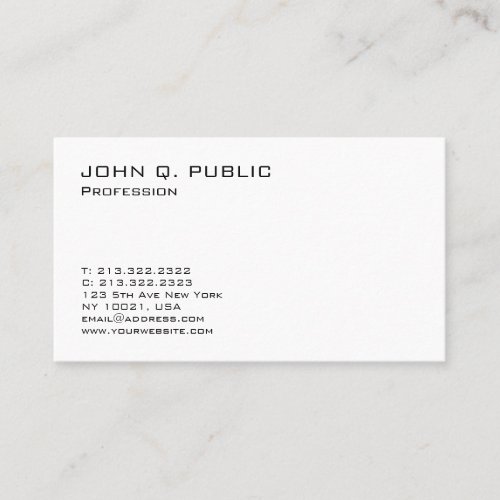 Minimalistic Modern Professional Elegant White Business Card