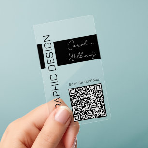 Minimalistic Modern QR code Black band Clear Business Cards