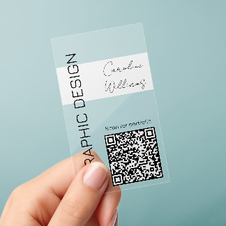 Minimalistic Modern QR code White band Clear Business Cards