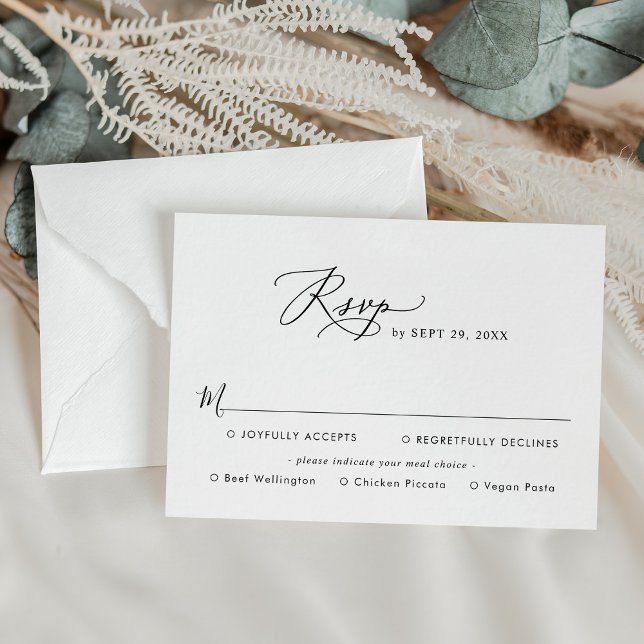 Minimalistic Modern Script Meal Options Wedding  RSVP Card (Creator Uploaded)