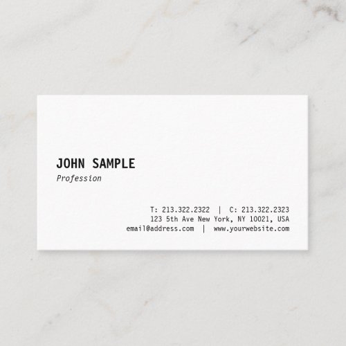 Minimalistic Modern Stylish Design White Plain Business Card