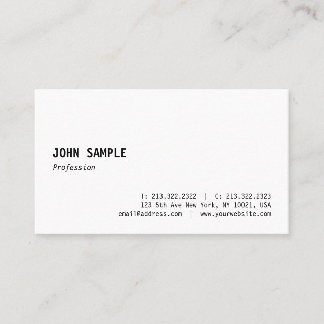 Minimalistic Modern Stylish Design White Plain Business Card (Front)
