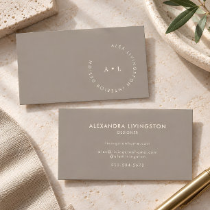 Minimalistic Modern Taupe Brown Circle Monogram Business Card