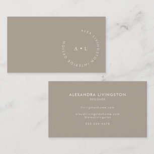 Minimalistic Modern Taupe Brown Circle Monogram Business Card