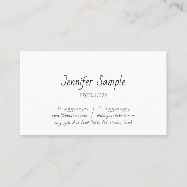 Minimalistic Modern Template Hand Script Text Chic Business Card (Front)