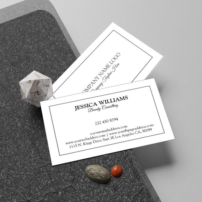 Minimalistic Modern Tin gray Border On White Business Card (Creator Uploaded)