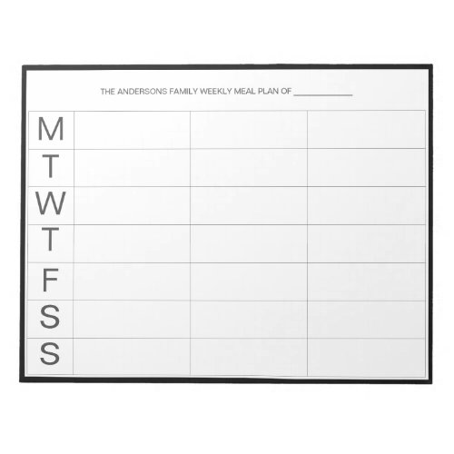 Minimalistic Modern Weekly Meal Planner Notepad 