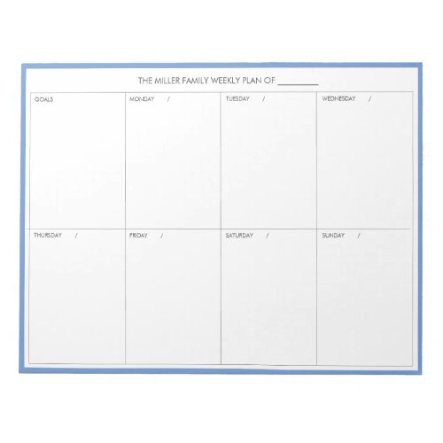 Minimalistic Modern Weekly Planner Notepad  Blue