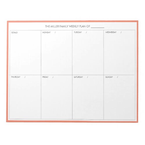 Minimalistic Modern Weekly Planner Notepad Salmon