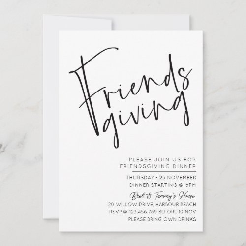 Minimalistic Monochrome Friendsgiving Invitation